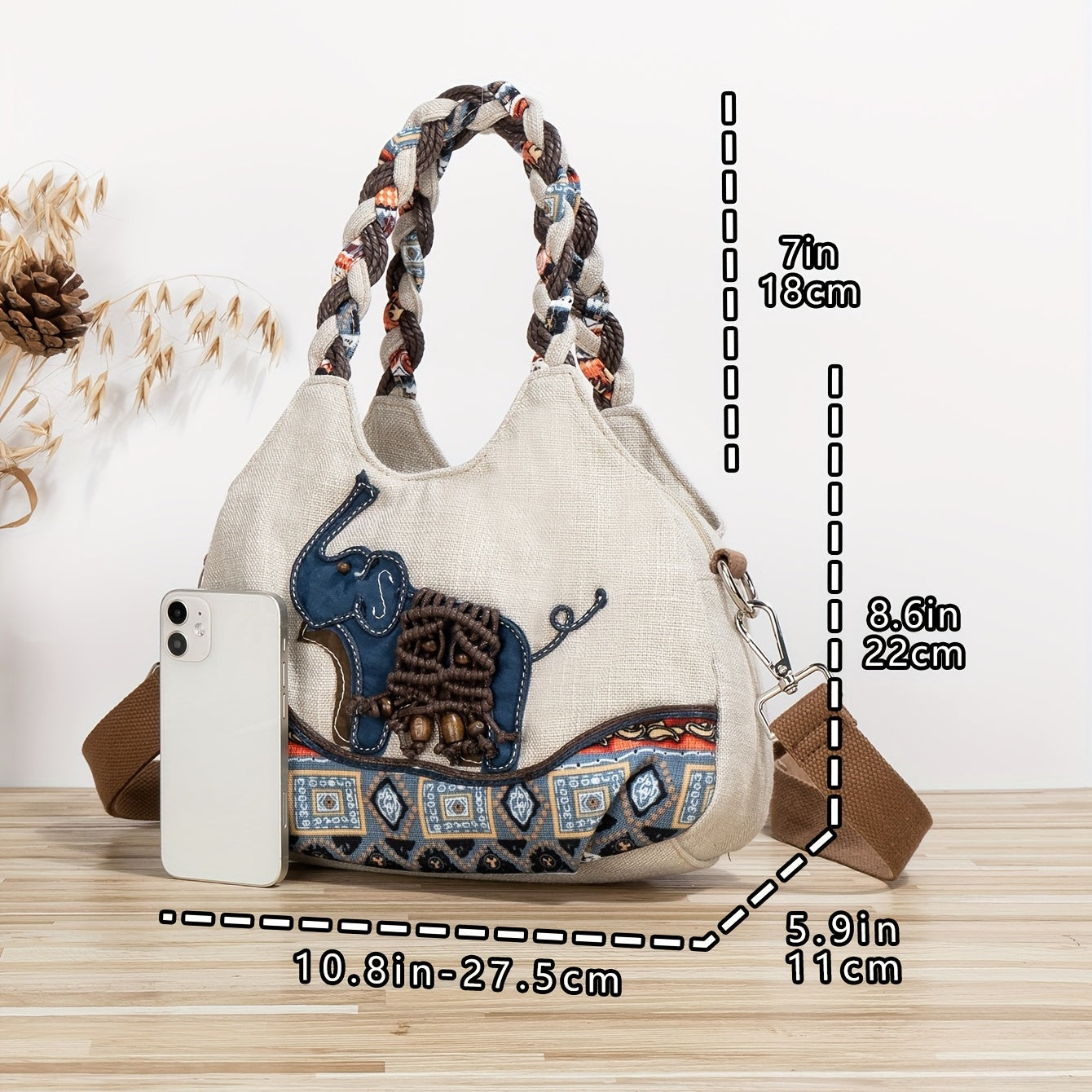 Casual Handwoven Elephant Pattern Crossbody Bag