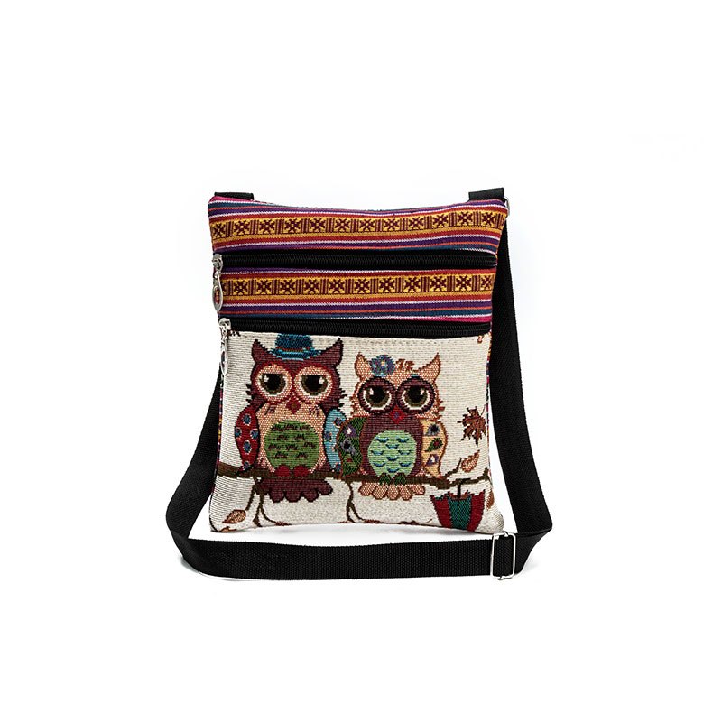 Casual Adjustable Embroidered Owl Print Shoulder Bag