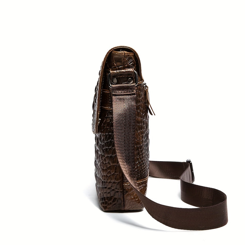 Men's Crocodile Pattern Genuine Leather Shoulder Bag